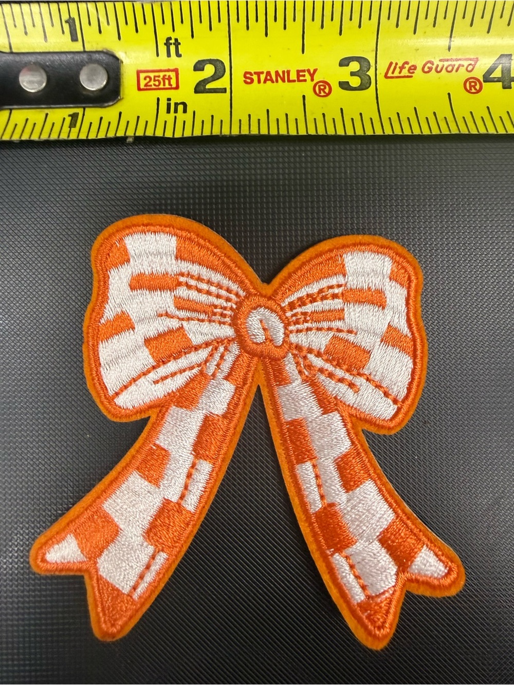 Orange and White Embroidered Bow Patch - Iron-On Accessory